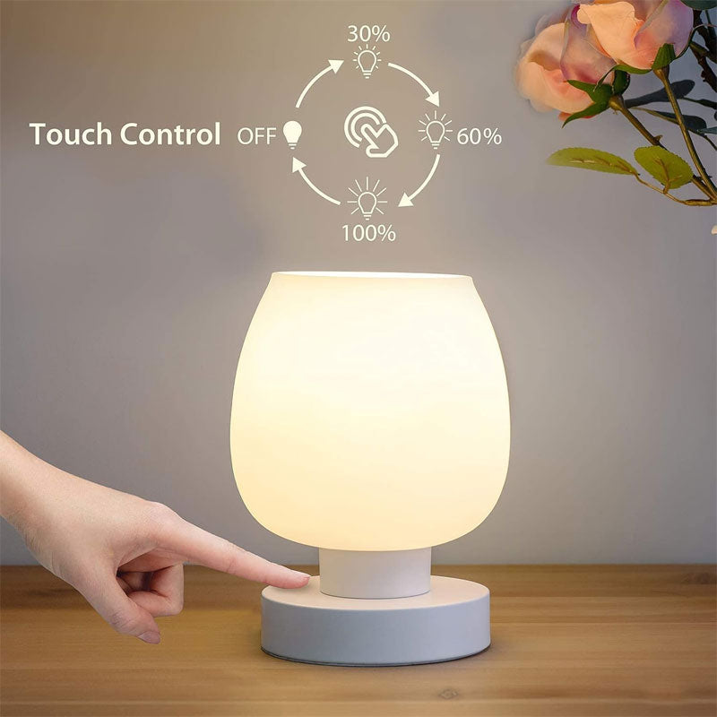 IWASHI Small Bedside Lamp, 3-Way Touch Dimmable Table Lighting with Opal Glass Shade