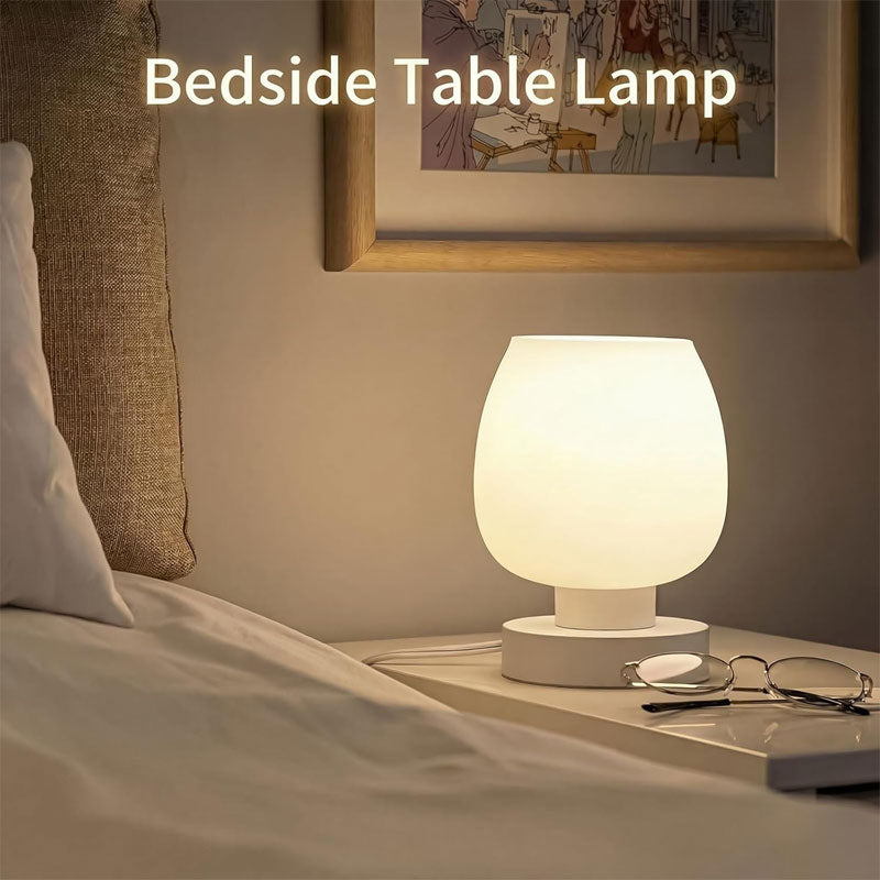 IWASHI Small Bedside Lamp, 3-Way Touch Dimmable Table Lighting with Opal Glass Shade