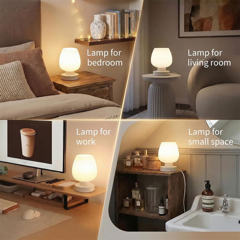 Lámpara de noche pequeña IWASHI, lámpara de mesa táctil regulable de 3 niveles con pantalla de cristal opalino