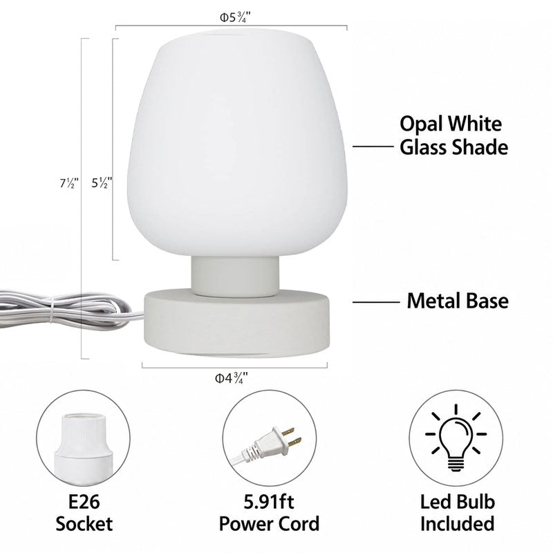 Lámpara de noche pequeña IWASHI, lámpara de mesa táctil regulable de 3 niveles con pantalla de cristal opalino