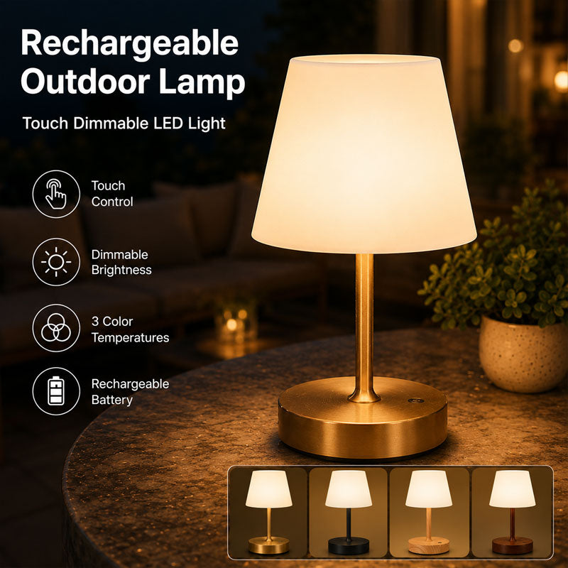 IWASHI  Rechargeable Outdoor Lamp, Touch Dimmable LED Light,3600mAh battery, 3000K warm light with PE shade, portable lamp for bedroom, dining, camping and patio