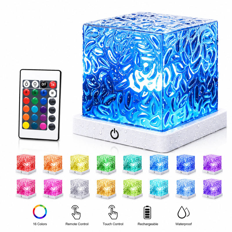 IWASHI 防水シャワーライト、充電式シャワーランプ 16色変更可能、タッチ＆リモコン付きワイヤレスバスルームランプムード照明、シャワー内・寝室用LEDオーシャンウェーブプロジェクターライト