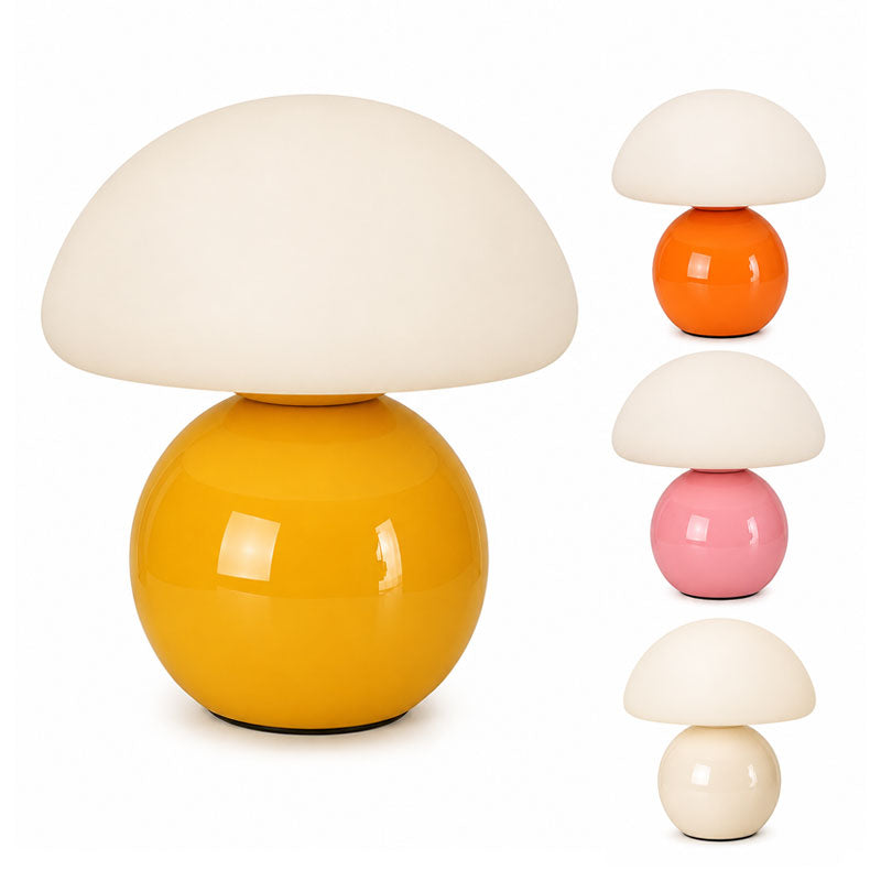 IWASHI Mushroom Lamp Table Lamp for Bedroom-Small Desk Table Lamps, Mid Century Modern Table Lamps for Living Room Bedroom Decor,Cute Ceramic Lamps for Mushroom Home Room Decor,Glass Shade