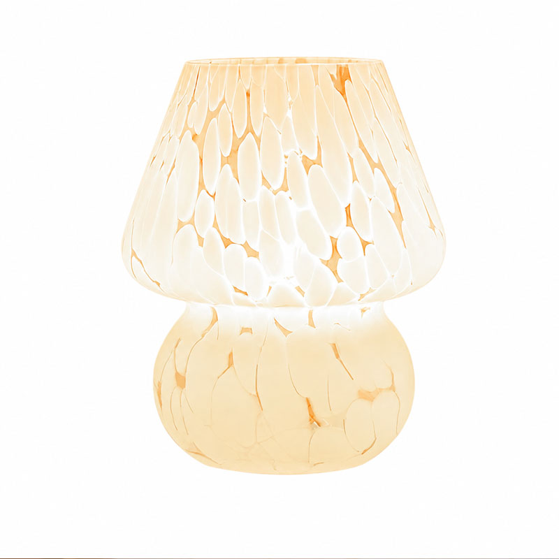 Lámpara de Mesa IWASHI Estilo Murano con Forma de Champiñón, Iluminación Regulable de Cristal para Mesita de Noche en Dormitorio y Sala de Estar
