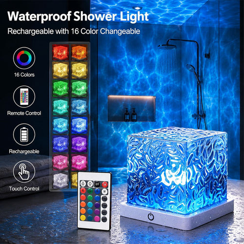 IWASHI 16-Color Ocean Wave Shower Lamp, Rechargeable Mood Lighting with Remote