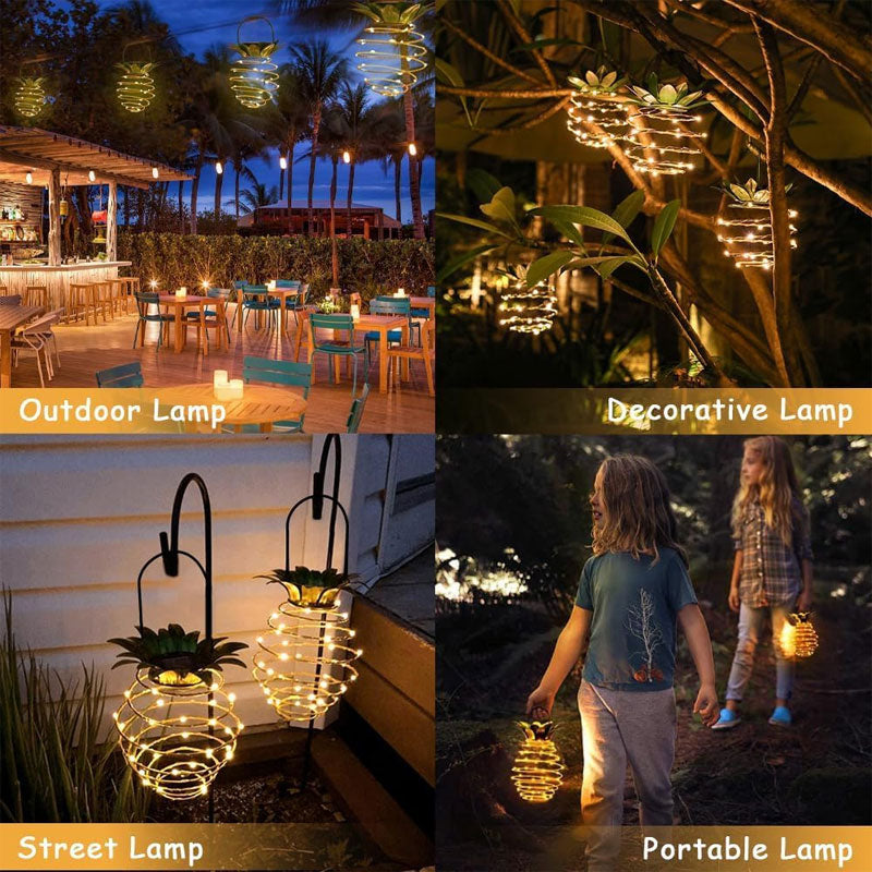 IWASHI 2 Pack Solar Hanging Lanterns, 60 LED Pineapple Lights for Outdoor Garden & Patio Lighting