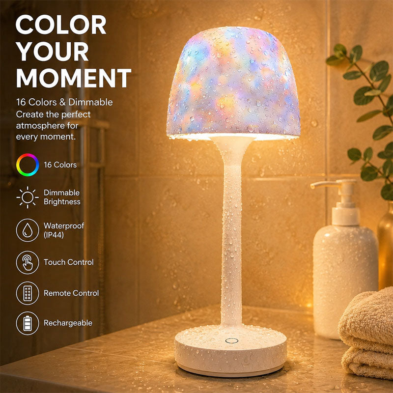 IWASHI Waterproof Shower Lamp Rechargeable LED Ocean Projector Outdoor Table Lamps 16 Color Ocean Wave Projection, Remote & Touch Control, USB-C Rechargeable, Bathroom Bedroom Spa Outdoor Table Lamps