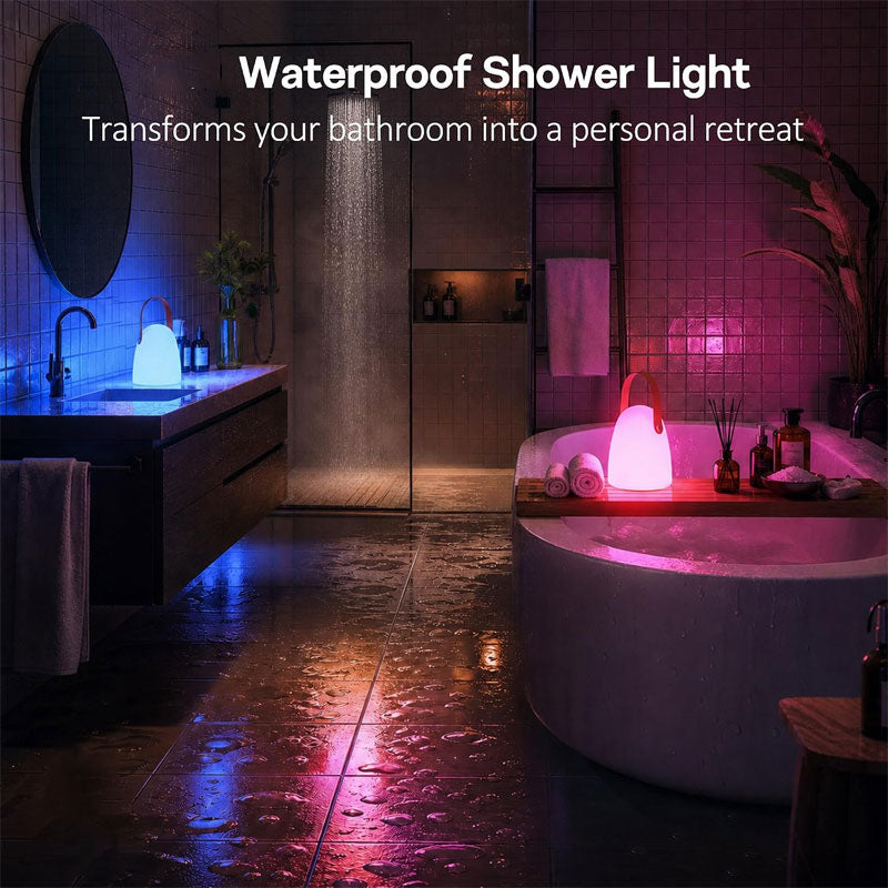 IWASHI Waterproof Shower Lamp, 16-Color RGB Rechargeable Bathroom Light with Remote & Touch Control, Dimmable Cordless Mood Light for Shower, Bedroom, Patio, Camping & Outdoor