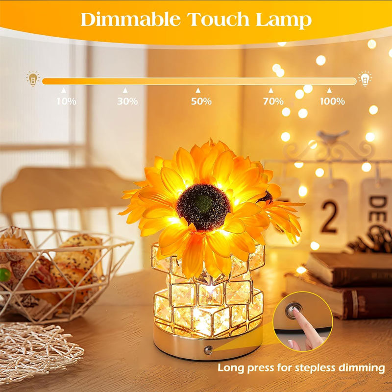 IWASHI Sunflower Flower Lamp, Cordless Rechargeable Lighting with 3-Color Touch Dimming