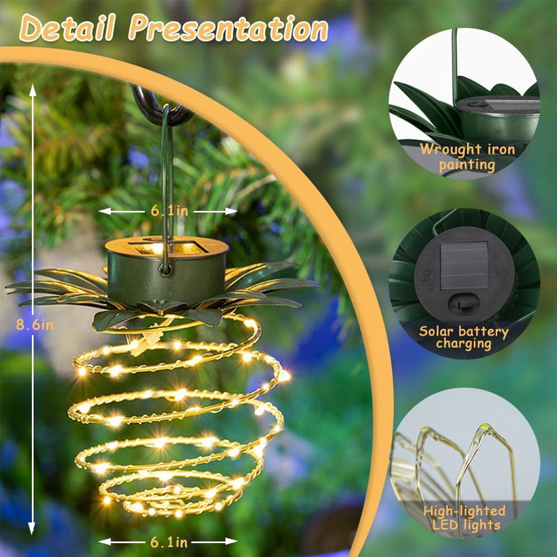 IWASHI 2 Pack Solar Hanging Lanterns, 60 LED Pineapple Lights for Outdoor Garden & Patio Lighting