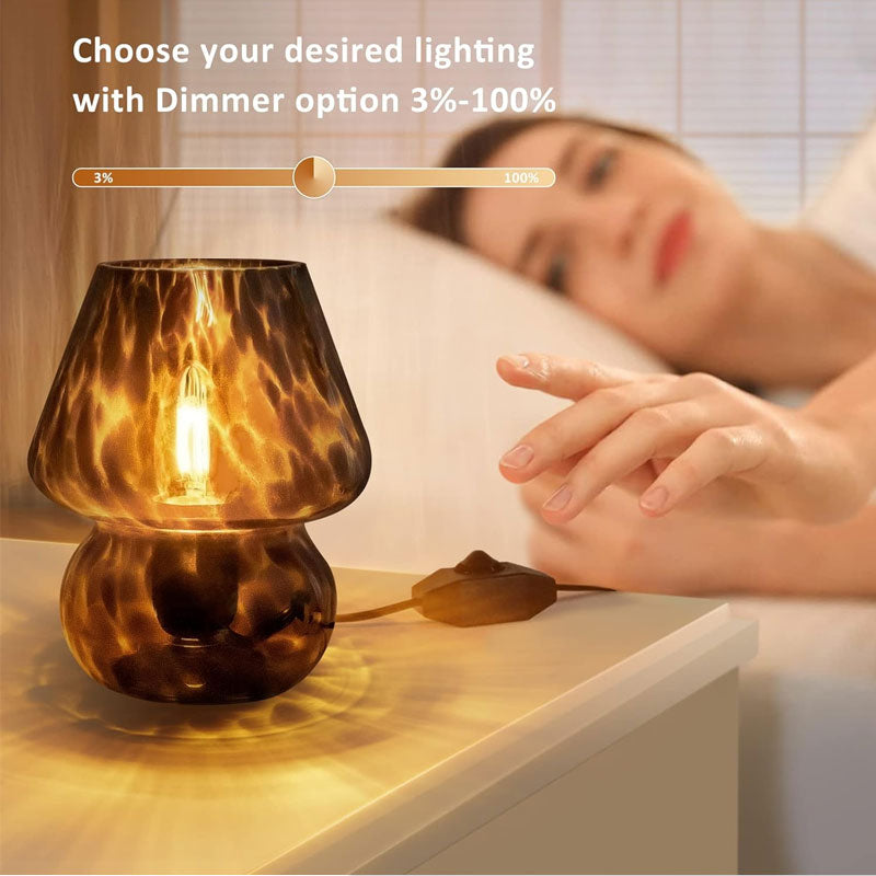 IWASHI Murano Style Mushroom Table Lamp, Dimmable Glass Bedside Lighting for Bedroom & Living Room