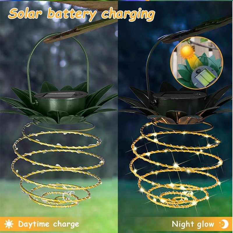 IWASHI 2 Pack Solar Hanging Lanterns, 60 LED Pineapple Lights for Outdoor Garden & Patio Lighting