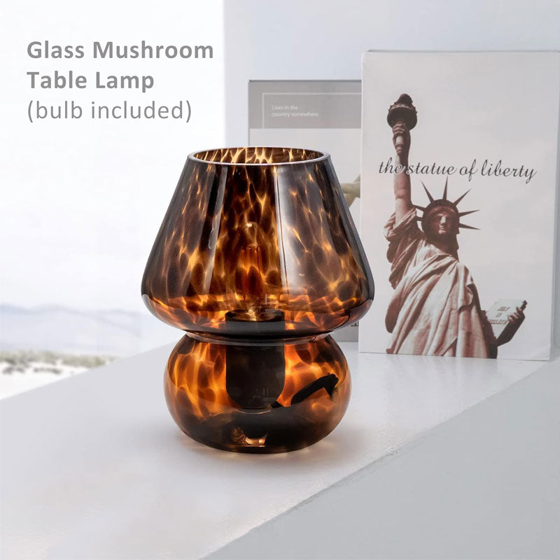 Lámpara de Mesa IWASHI Estilo Murano con Forma de Champiñón, Iluminación Regulable de Cristal para Mesita de Noche en Dormitorio y Sala de Estar