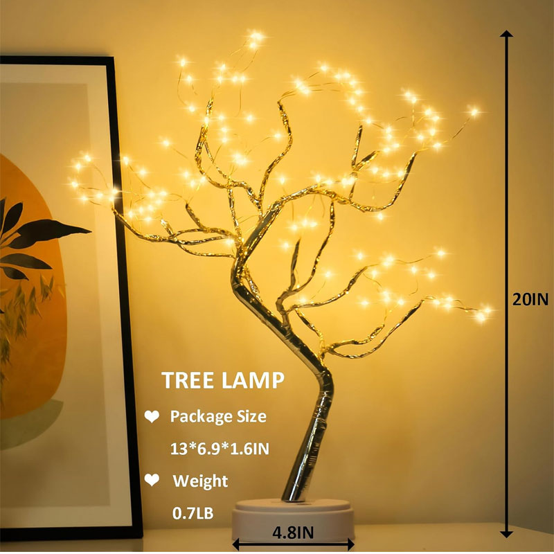 IWASHI 20" LED Bonsai Tree Light, USB & Battery Powered Table Lighting for Home Décor