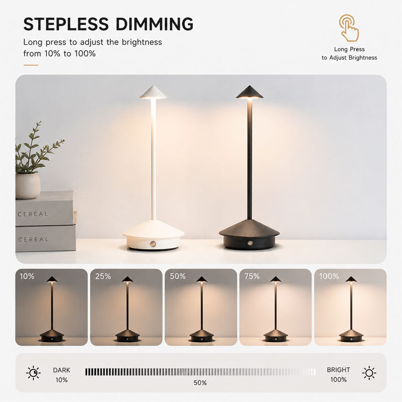 IWASHI Modern Cordless Table Lamp Set of 2, Black Portable LED Desk Lamps , Rechargeable, Battery Operated Lighting for Bedroom, Dining Room, Restaurant, Coffee Shop, Camping, Night Light