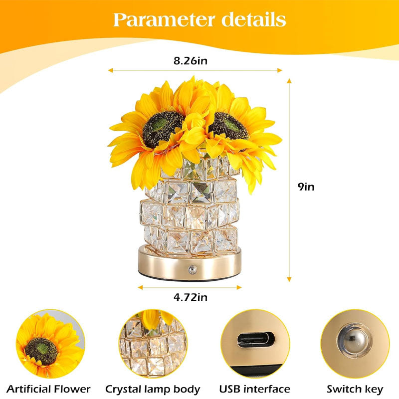 IWASHI Sunflower Flower Lamp, Cordless Rechargeable Lighting with 3-Color Touch Dimming