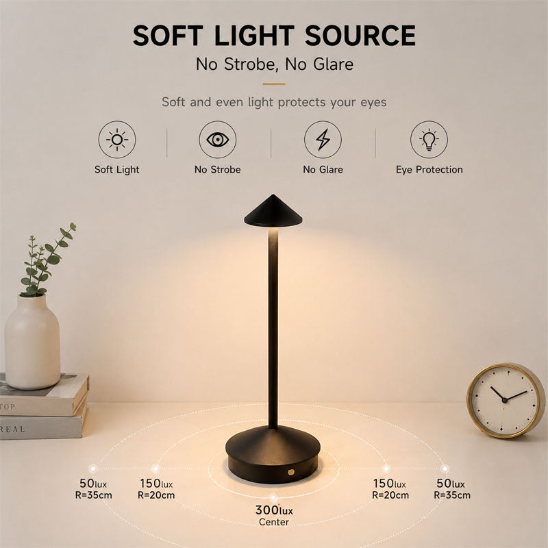 IWASHI Modern Cordless Table Lamp Set of 2, Black Portable LED Desk Lamps , Rechargeable, Battery Operated Lighting for Bedroom, Dining Room, Restaurant, Coffee Shop, Camping, Night Light