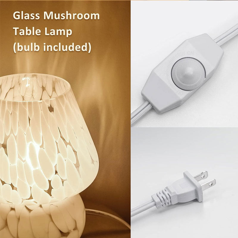 Lámpara de Mesa IWASHI Estilo Murano con Forma de Champiñón, Iluminación Regulable de Cristal para Mesita de Noche en Dormitorio y Sala de Estar