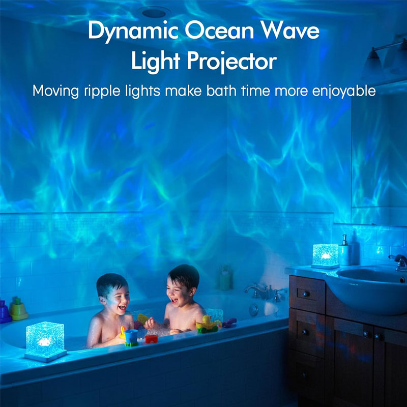 IWASHI 防水シャワーライト、充電式シャワーランプ 16色変更可能、タッチ＆リモコン付きワイヤレスバスルームランプムード照明、シャワー内・寝室用LEDオーシャンウェーブプロジェクターライト