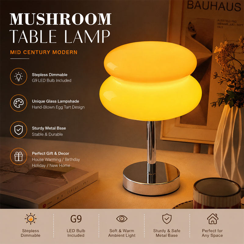 IWASHI Mushroom Lamp Table Lamp, Mid Century Modern Table Lamps,Cool Desk Lamps for Bedroom,Vintage Dimmable Bedside Small Cute Lamps, House Warming Gifts New Home Decor