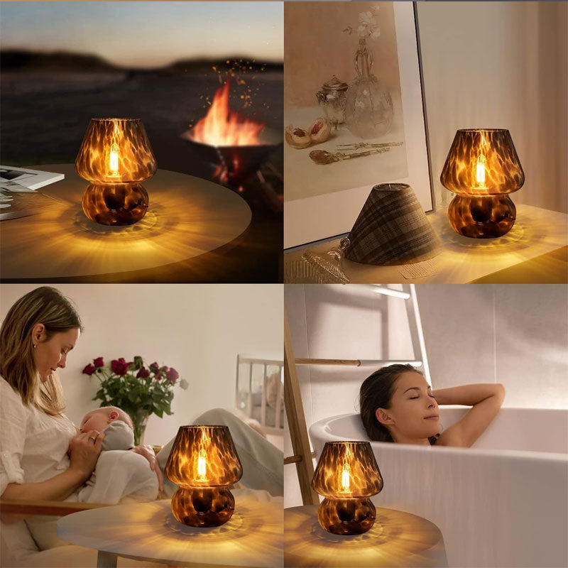 Lámpara de Mesa IWASHI Estilo Murano con Forma de Champiñón, Iluminación Regulable de Cristal para Mesita de Noche en Dormitorio y Sala de Estar