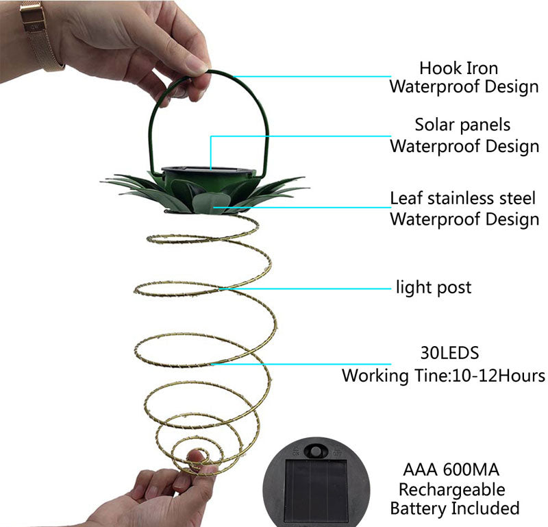 IWASHI 2 Pack Solar Hanging Lanterns, 60 LED Pineapple Lights for Outdoor Garden & Patio Lighting