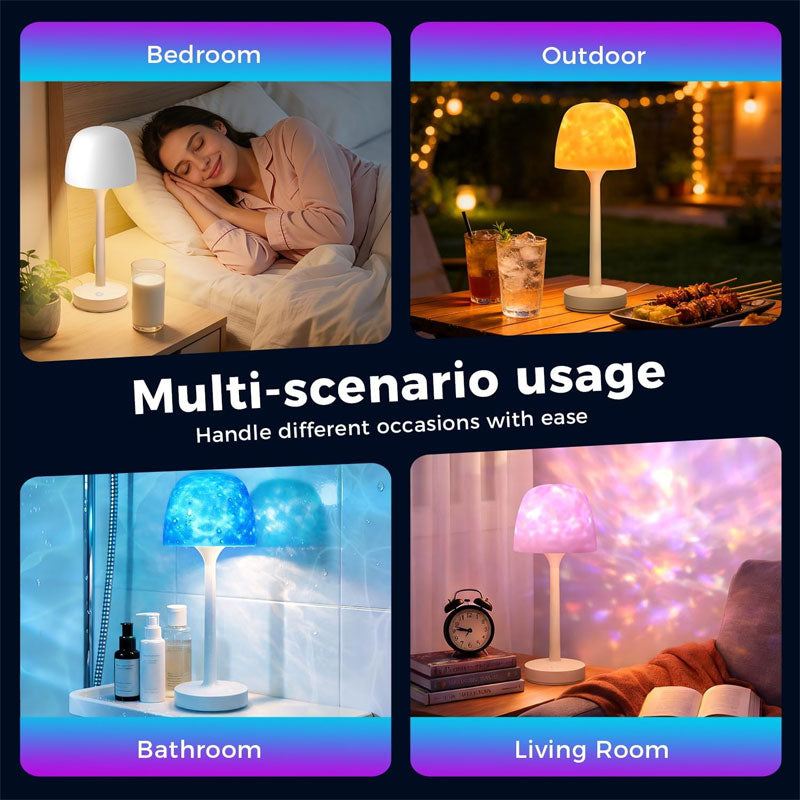 IWASHI Waterproof Shower Lamp Rechargeable LED Ocean Projector Outdoor Table Lamps 16 Color Ocean Wave Projection, Remote & Touch Control, USB-C Rechargeable, Bathroom Bedroom Spa Outdoor Table Lamps