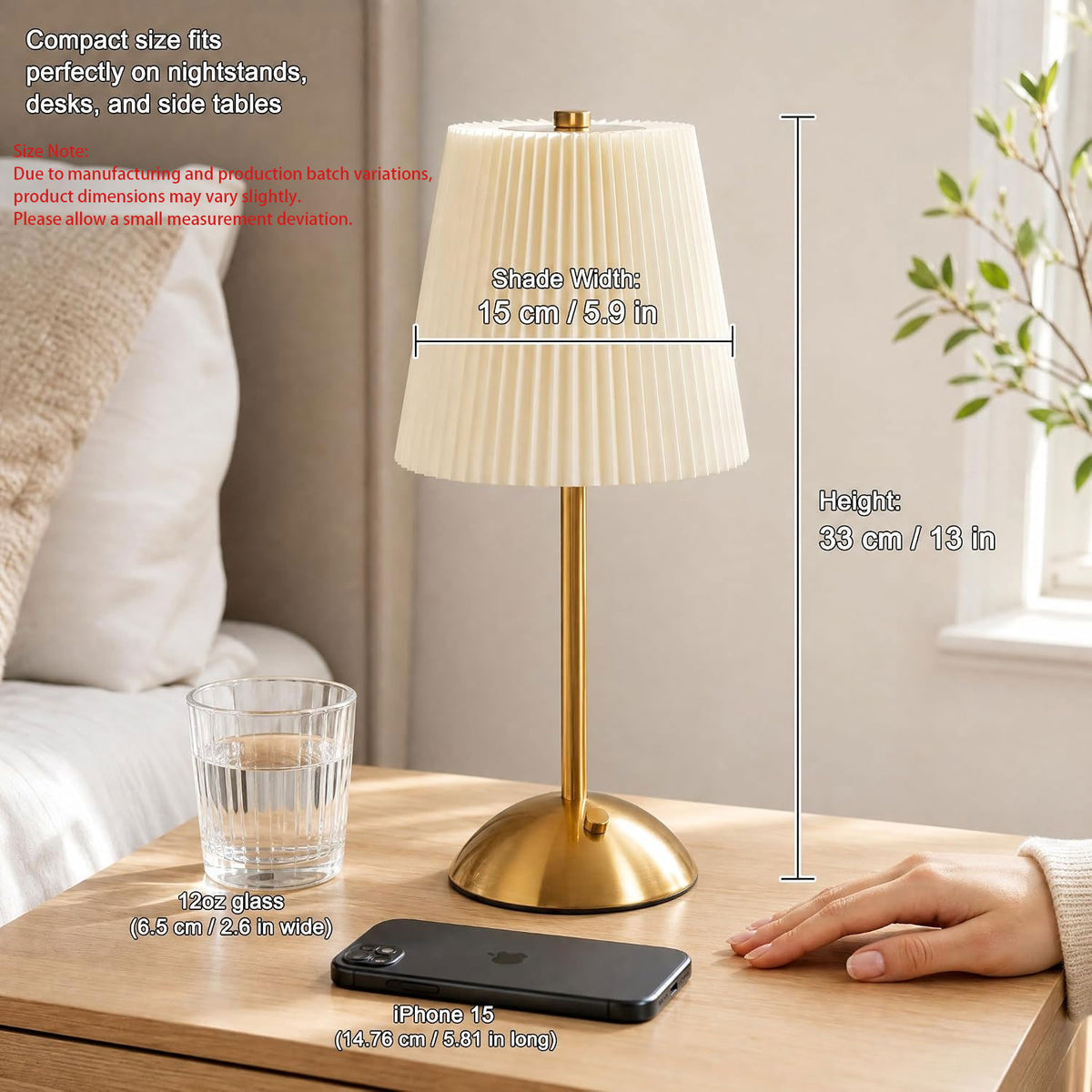 IWASHI Rechargeable Cordless Table Lamp, 3-Color Dimmable Touch Light, Beige Shade Battery Operated Portable, Vintage Ambient Light, for Dining Table, Bedroom, Kitchen, Bar, Bathroom, Entryway,Ideal Home Gift