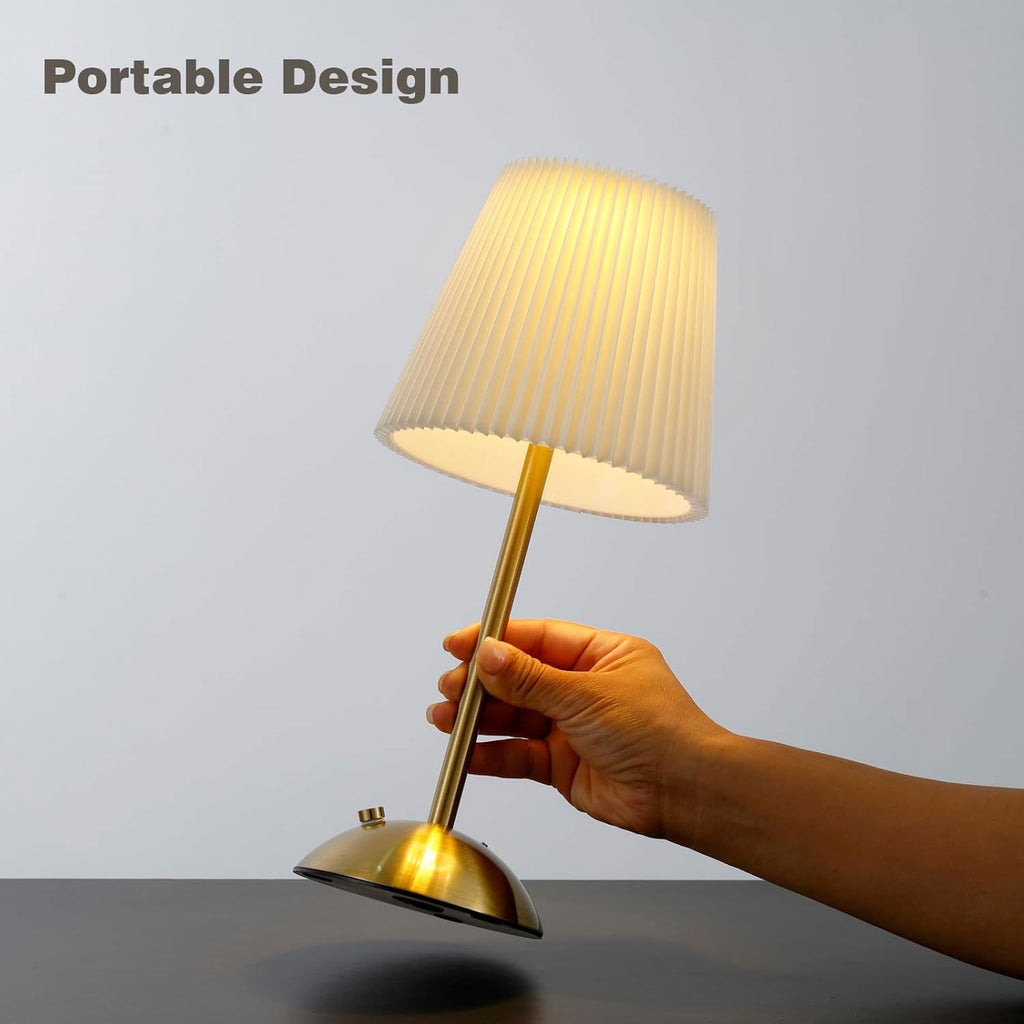 IWASHI Rechargeable Cordless Table Lamp, 3-Color Dimmable Touch Light, Beige Shade Battery Operated Portable, Vintage Ambient Light, for Dining Table, Bedroom, Kitchen, Bar, Bathroom, Entryway,Ideal Home Gift