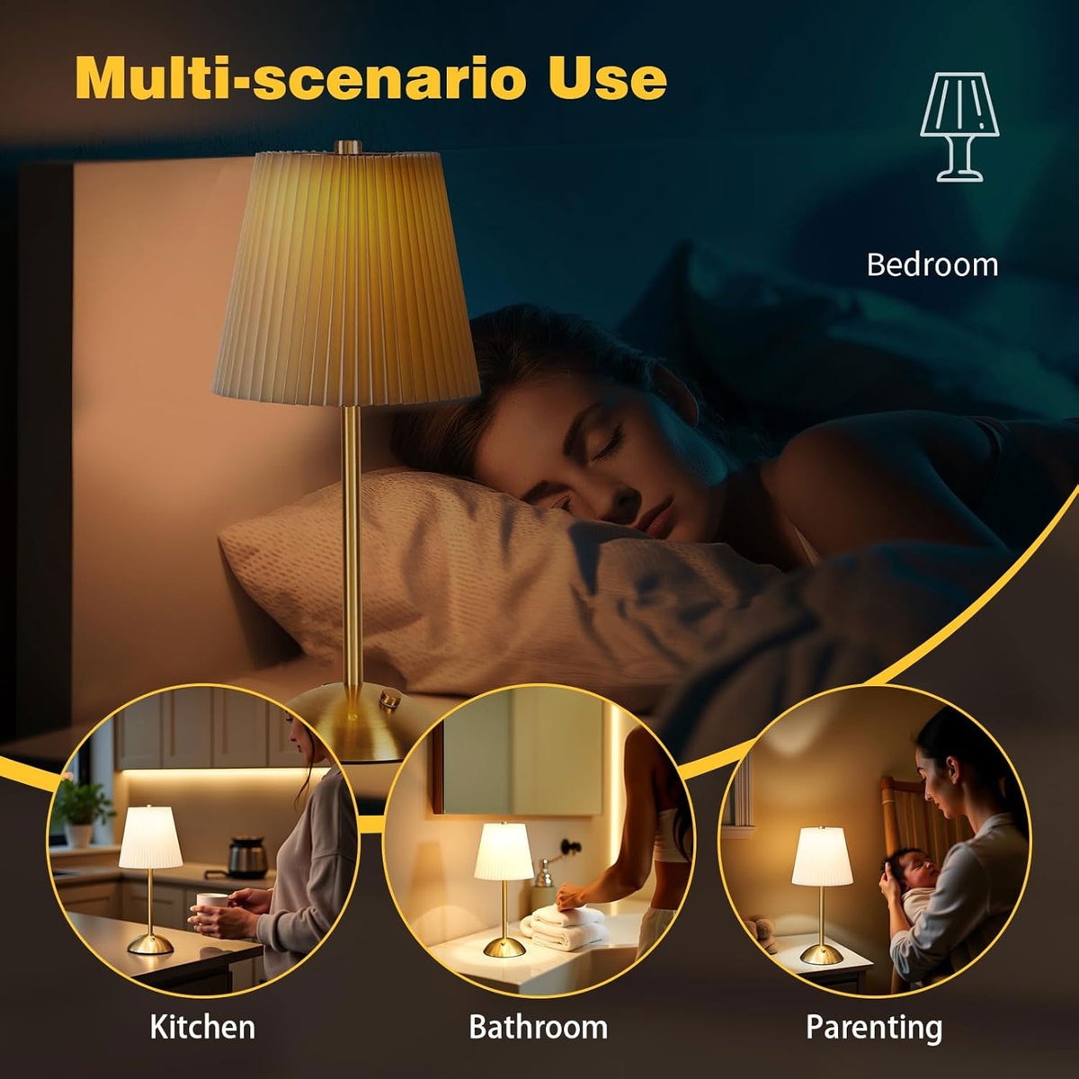 IWASHI Rechargeable Cordless Table Lamp, 3-Color Dimmable Touch Light, Beige Shade Battery Operated Portable, Vintage Ambient Light, for Dining Table, Bedroom, Kitchen, Bar, Bathroom, Entryway,Ideal Home Gift