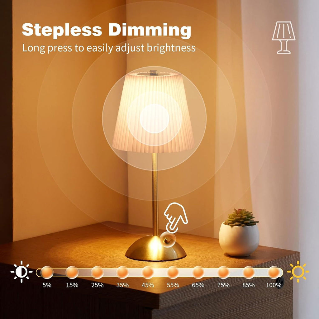 IWASHI Rechargeable Cordless Table Lamp, 3-Color Dimmable Touch Light, Beige Shade Battery Operated Portable, Vintage Ambient Light, for Dining Table, Bedroom, Kitchen, Bar, Bathroom, Entryway,Ideal Home Gift