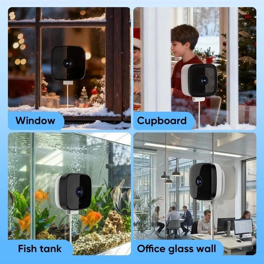 Window Camera – 2.4GHz WiFi Home Security Camera with 1080p HD Night Vision Motion Detection Alert Two-Way Audio Pet Monitor  Indoor/Outdoor Window Mount White