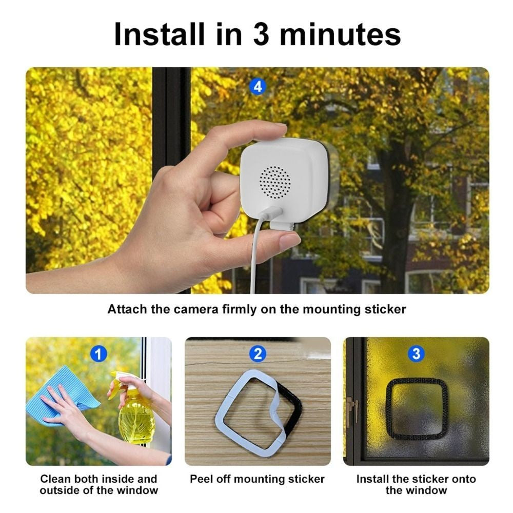 Window Camera – 2.4GHz WiFi Home Security Camera with 1080p HD Night Vision Motion Detection Alert Two-Way Audio Pet Monitor  Indoor/Outdoor Window Mount White