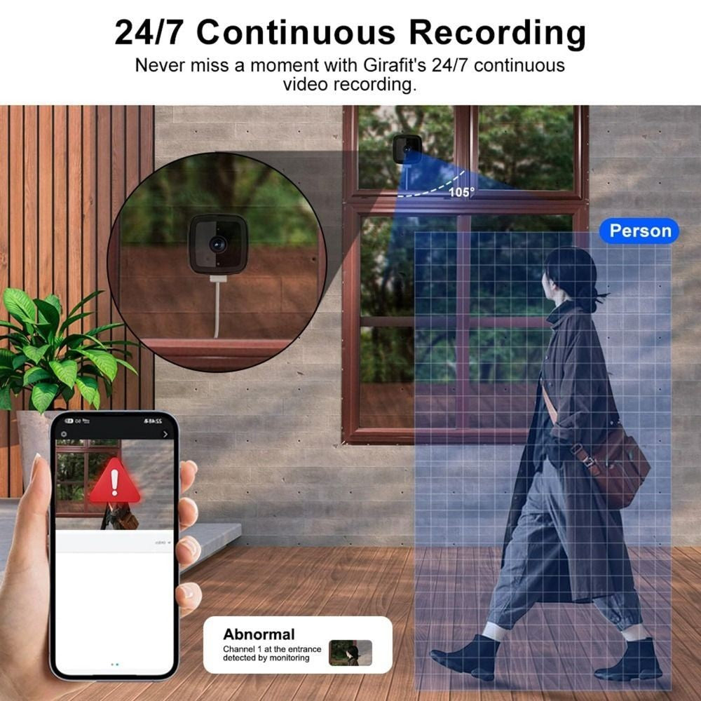 Window Camera – 2.4GHz WiFi Home Security Camera with 1080p HD Night Vision Motion Detection Alert Two-Way Audio Pet Monitor  Indoor/Outdoor Window Mount White