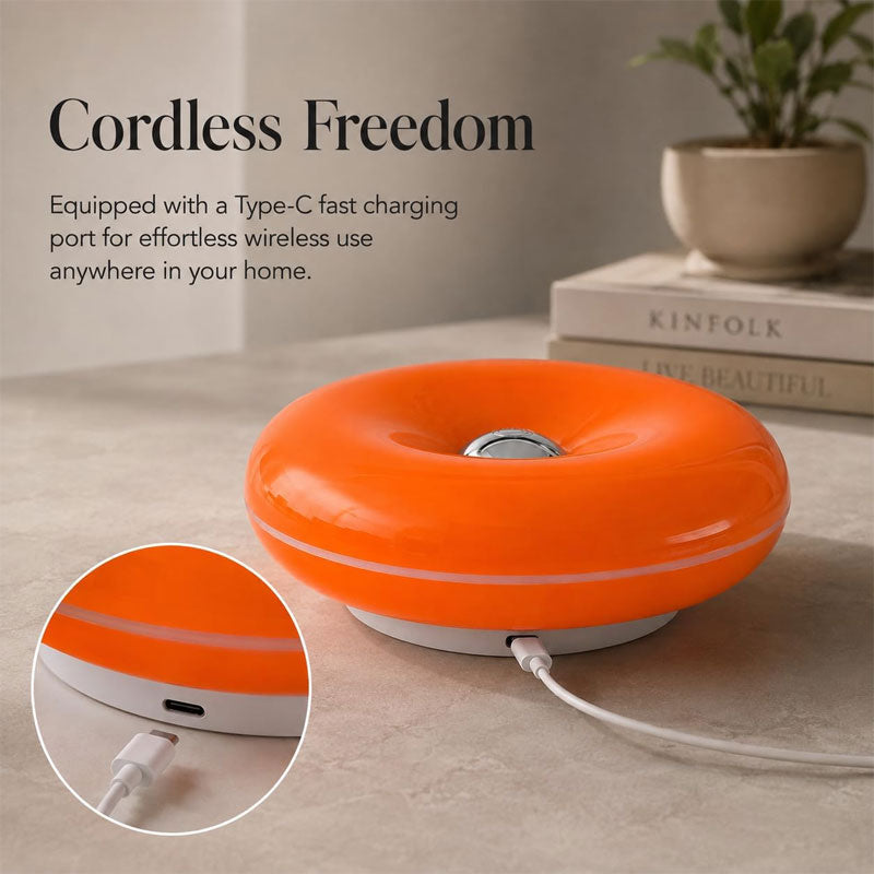 IWASHI Donut Lamp, Cordless Rechargeable Table & Wall Lighting with Touch Dimming and Warm Orange Glow