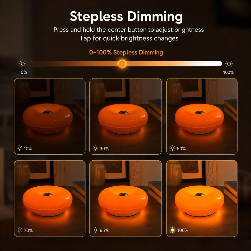 IWASHI Donut Lamp, Cordless Rechargeable Table & Wall Lighting with Touch Dimming and Warm Orange Glow