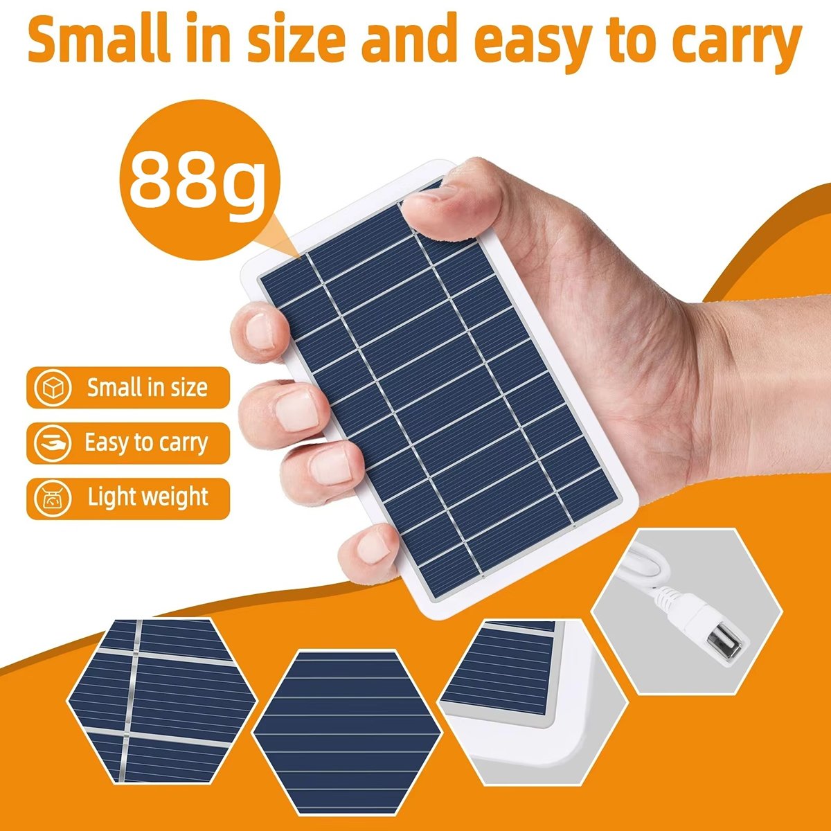 IWASHI 5W 5V USB Solar Panel Charger, Portable Waterproof Solar Charger for Camping Hiking
