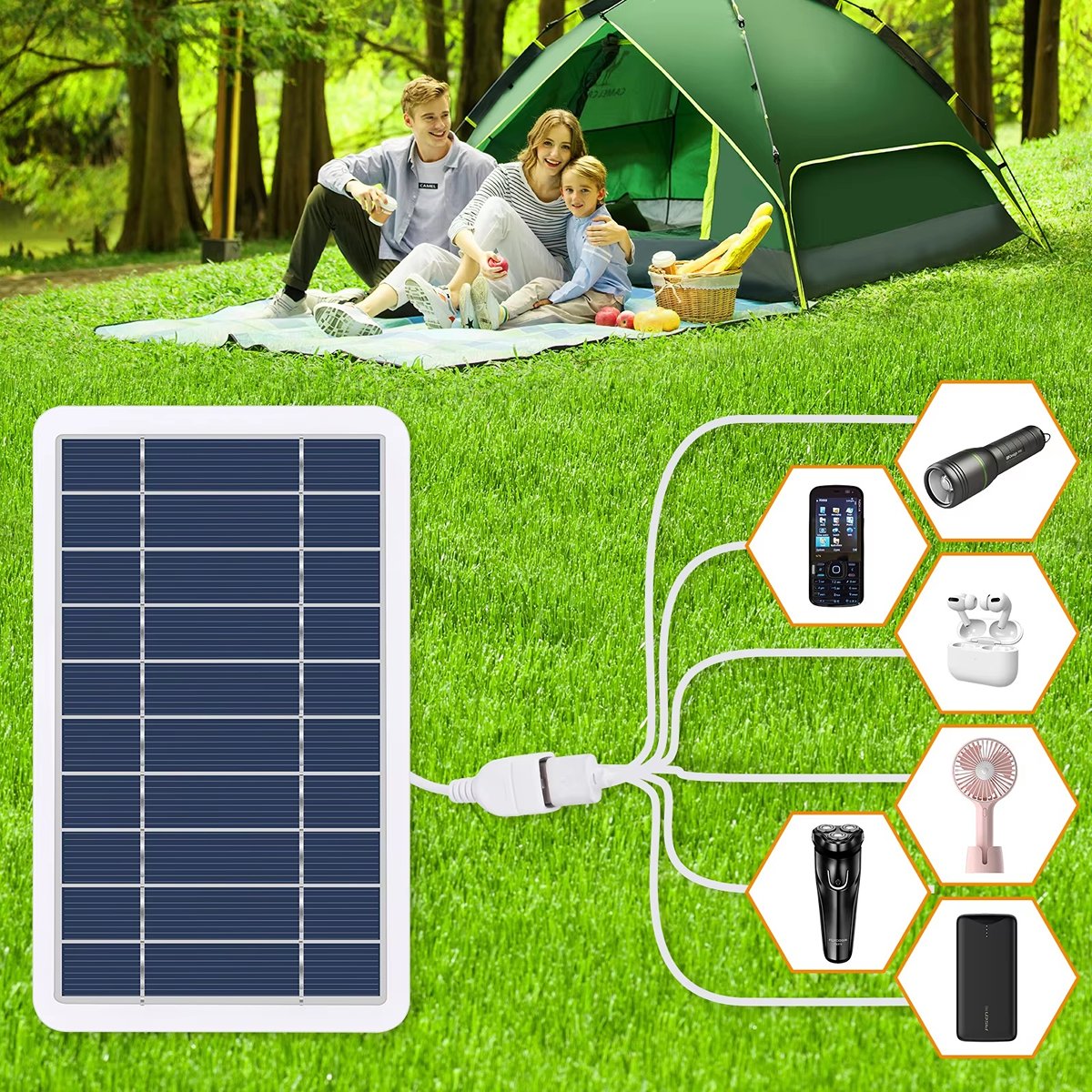 IWASHI 5W 5V USB Solar Panel Charger, Portable Waterproof Solar Charger for Camping Hiking
