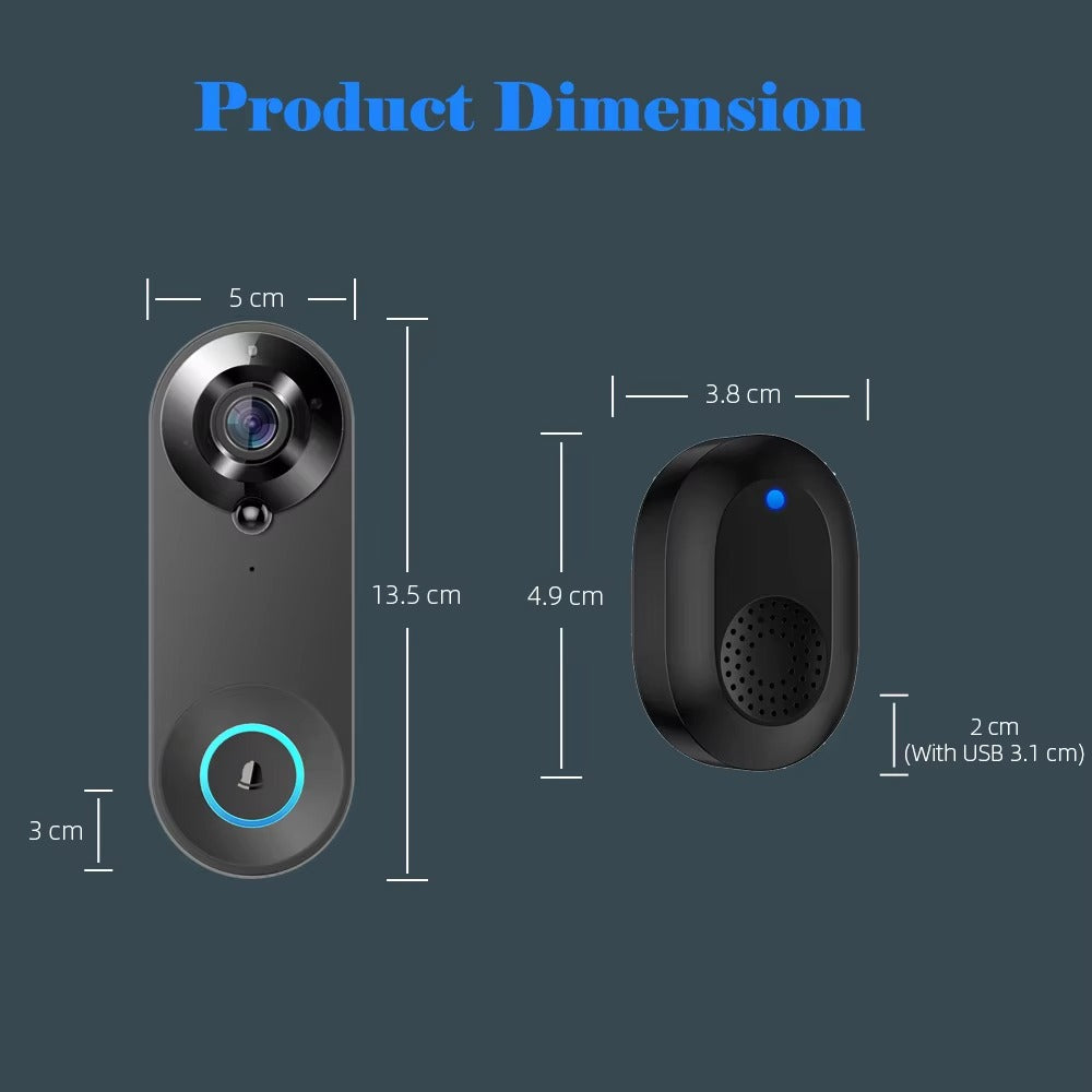 IWASHI 1080P WiFi Video Doorbell Camera, PIR Motion Detection, Two-Way Audio