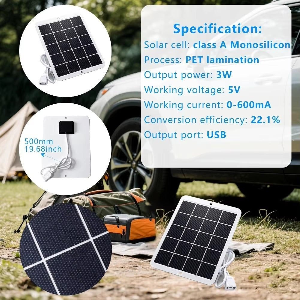 IWASHI 3W USB Solar Panel 5V Portable Charger for Camping & Hiking