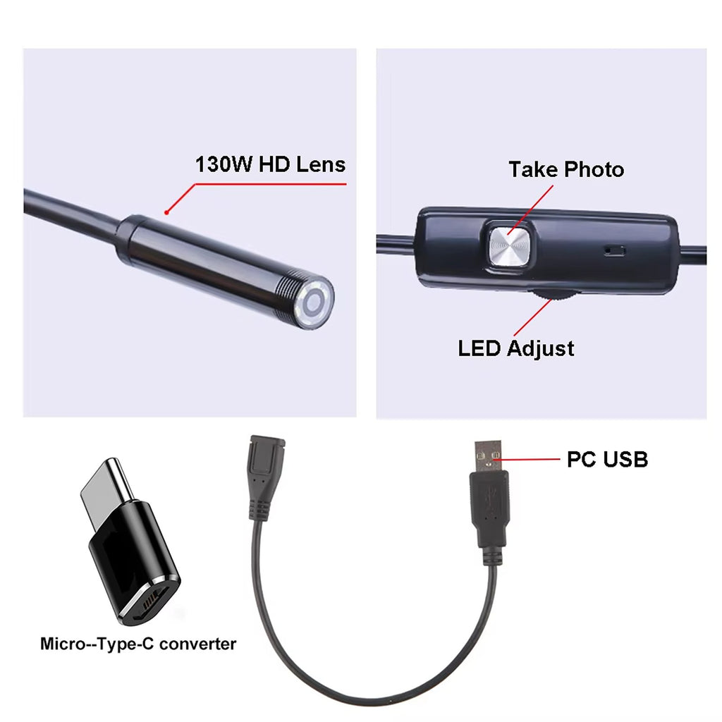 IWASHI 7.0mm Type-C Mini Endoscope Camera 480P HD Inspection Borescope with 6 LED Lights & IP67 Waterproof