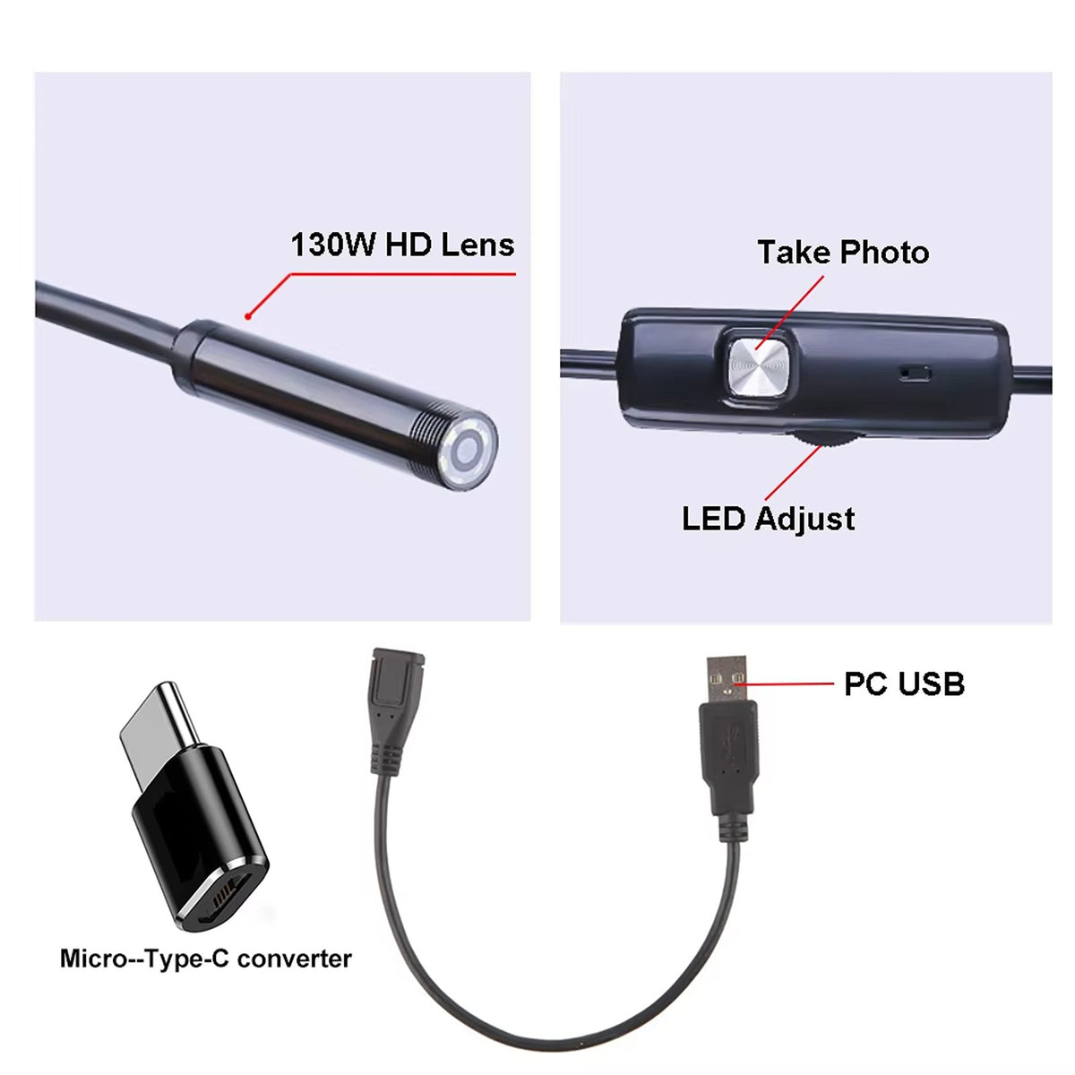 IWASHI 7.0mm Type-C Mini Endoscope Camera 480P HD Inspection Borescope with 6 LED Lights & IP67 Waterproof