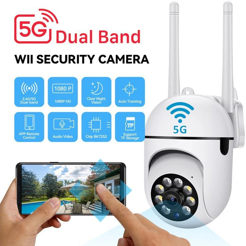 IWASHI 1080P HD 5G WiFi PTZ Camera Outdoor Wireless, Dual-Band 2.4G/5G Security Camera with Auto Human Tracking, Two-Way Audio, Night Vision, Motion Detection Alert, APP Remote Control, IP66 Weatherproof, TF Card Storage, Works with YIIOT