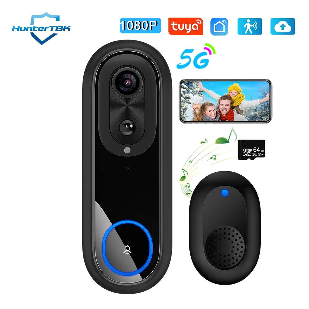 IWASHI 5G/2.4G WiFi Video Doorbell Camera, 1080P, 7000mAh Battery, Tuya APP