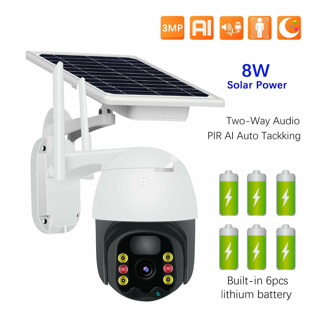 IWASHI Q5H Solar Powered 3MP WiFi Wireless Security Camera – Outdoor PTZ Dome with AI Auto Tracking, Two-Way Audio, Built-in Battery, Night Vision, IP66 Weatherproof