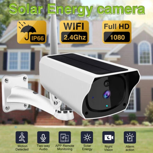IWASHI 1080P Solar Security Camera Outdoor, Wireless WiFi Battery Powered Surveillance Camera with PIR Motion Detection, Two-Way Audio, Night Vision, Remote Monitoring, IP65 Weatherproof for Home & Business
