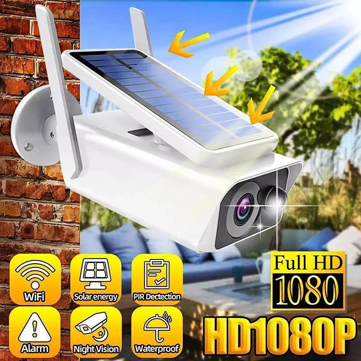 IWASHI Outdoor 1080P HD Solar Security Camera, Wireless WiFi IP Camera with Night Vision, PIR Motion Detection, Two-Way Audio, IP66 Waterproof, Rechargeable Battery Powered, Smart Home Compatible (Icssee App)