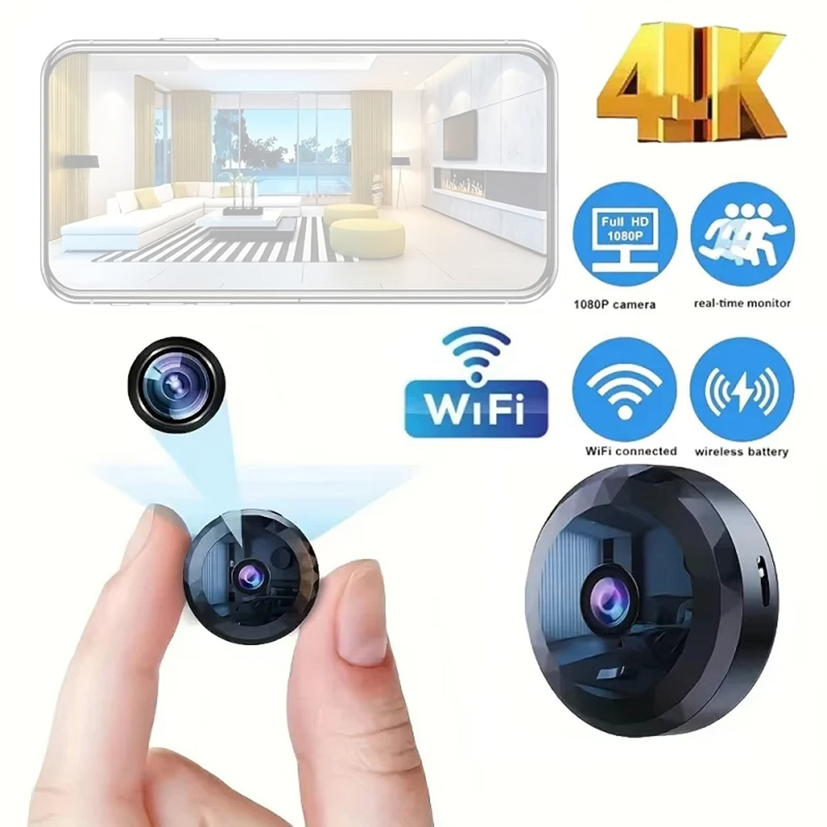 IWASHI 4K Mini WiFi Camera 1080P HD Wireless Security Camera with Night Vision, Gyro Stabilization & 8GB Memory