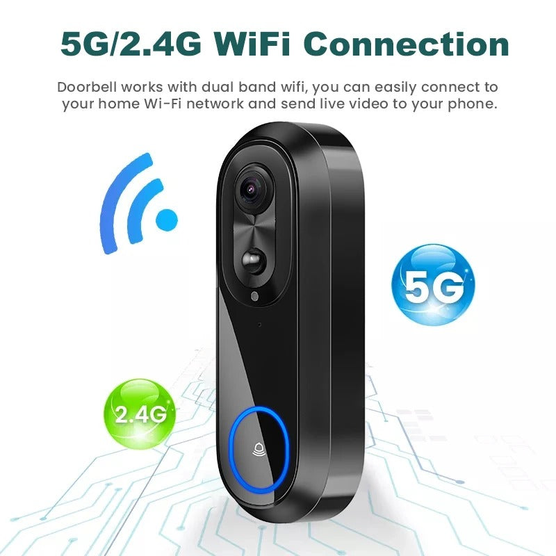IWASHI 5G/2.4G WiFi Video Doorbell Camera, 1080P, 7000mAh Battery, Tuya APP