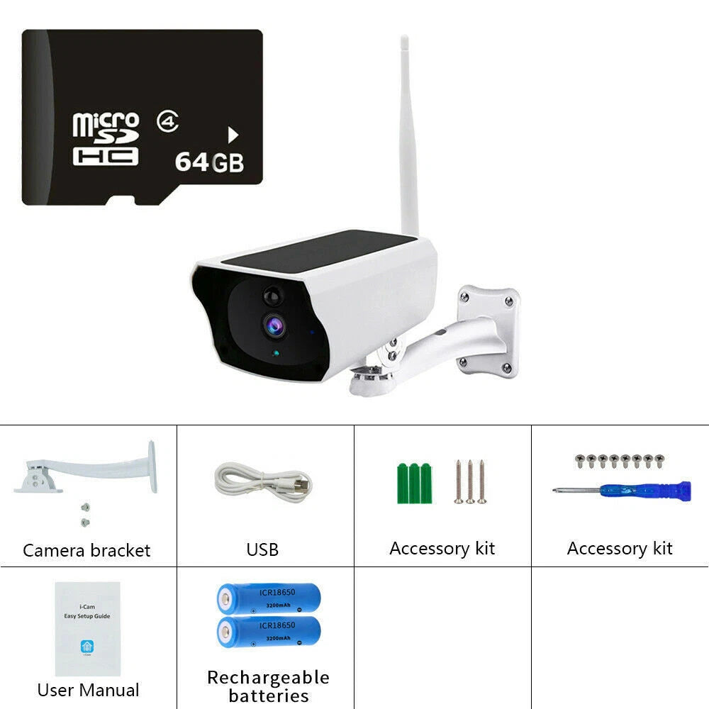 IWASHI 1080P Solar Security Camera Outdoor, Wireless WiFi Battery Powered Surveillance Camera with PIR Motion Detection, Two-Way Audio, Night Vision, Remote Monitoring, IP65 Weatherproof for Home & Business